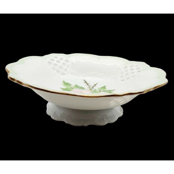 Vintage Floral Trinket Dish Hand Painted Pink Flowers Signed K. Merritt 1959 - Picture 4 of 5